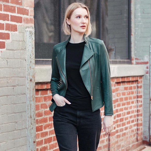 Clara Sunwoo hunter green liquid leather signature jacket Size Small - Picture 12 of 13